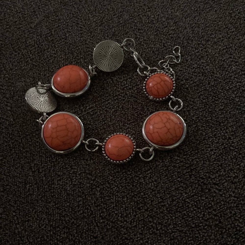 Silver and Orange Stone Bracelet